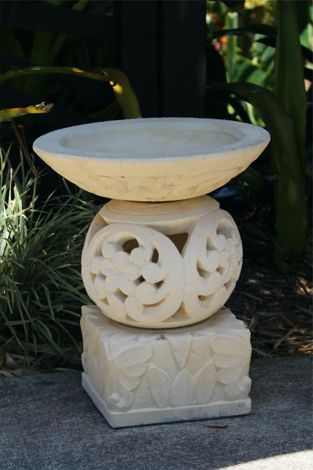 NEW Balinese Frangipani Style Bird Bath - Bali Garden Art - Bali Bird Bath