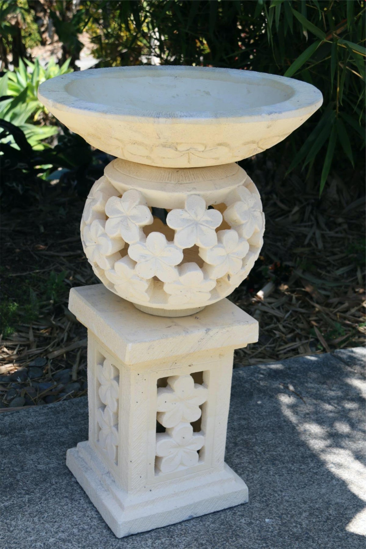 NEW Balinese Frangipani Style Bird Bath - Bali Garden Art - Bali Bird Bath