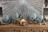 NEW Balinese Blown Glass on Wood Bowl - Bali Molten Glass on Wood - Slump Glass