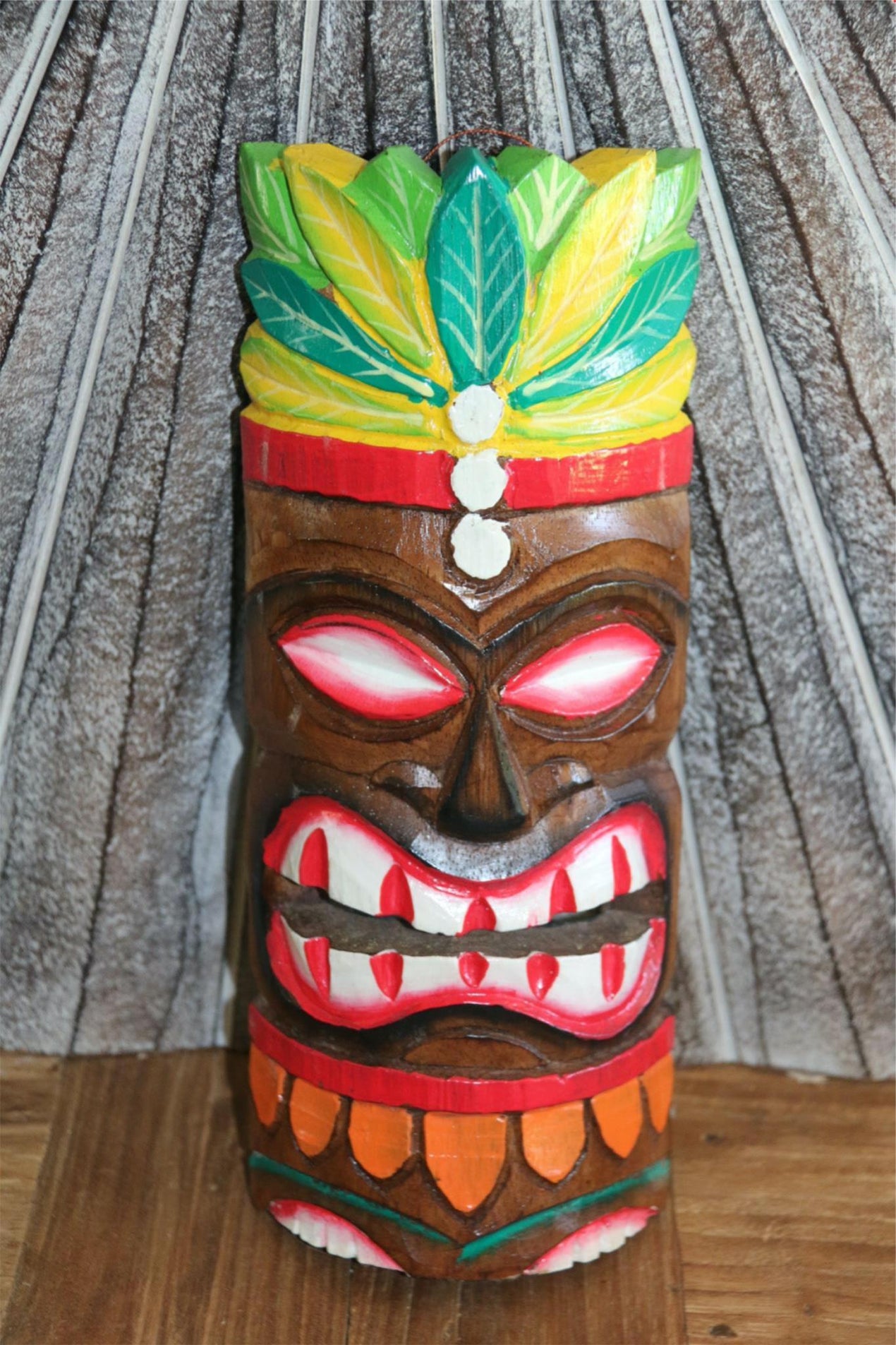 Tiki Mask Polynesian Hawaiian Tribal Bar Wall Decor Terra 2024 Cotta with Rope Hair