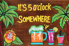 NEW Hand Crafted & Carved It's 5 O'Clock Somewhere Tiki Bar Sign