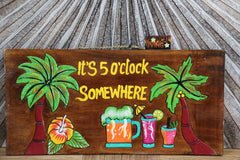 NEW Hand Crafted & Carved It's 5 O'Clock Somewhere Tiki Bar Sign