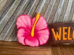 NEW Balinese Timber Hand Crafted Hibiscus WELCOME Sign - Bali Welcome Sign