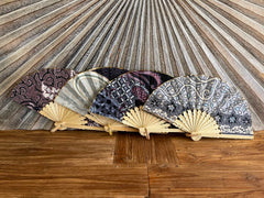 NEW Balinese Bamboo / Batik Fabric Hand Fan - Bali Fan - Hand Held Fan