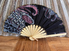 NEW Balinese Bamboo / Batik Fabric Hand Fan - Bali Fan - Hand Held Fan