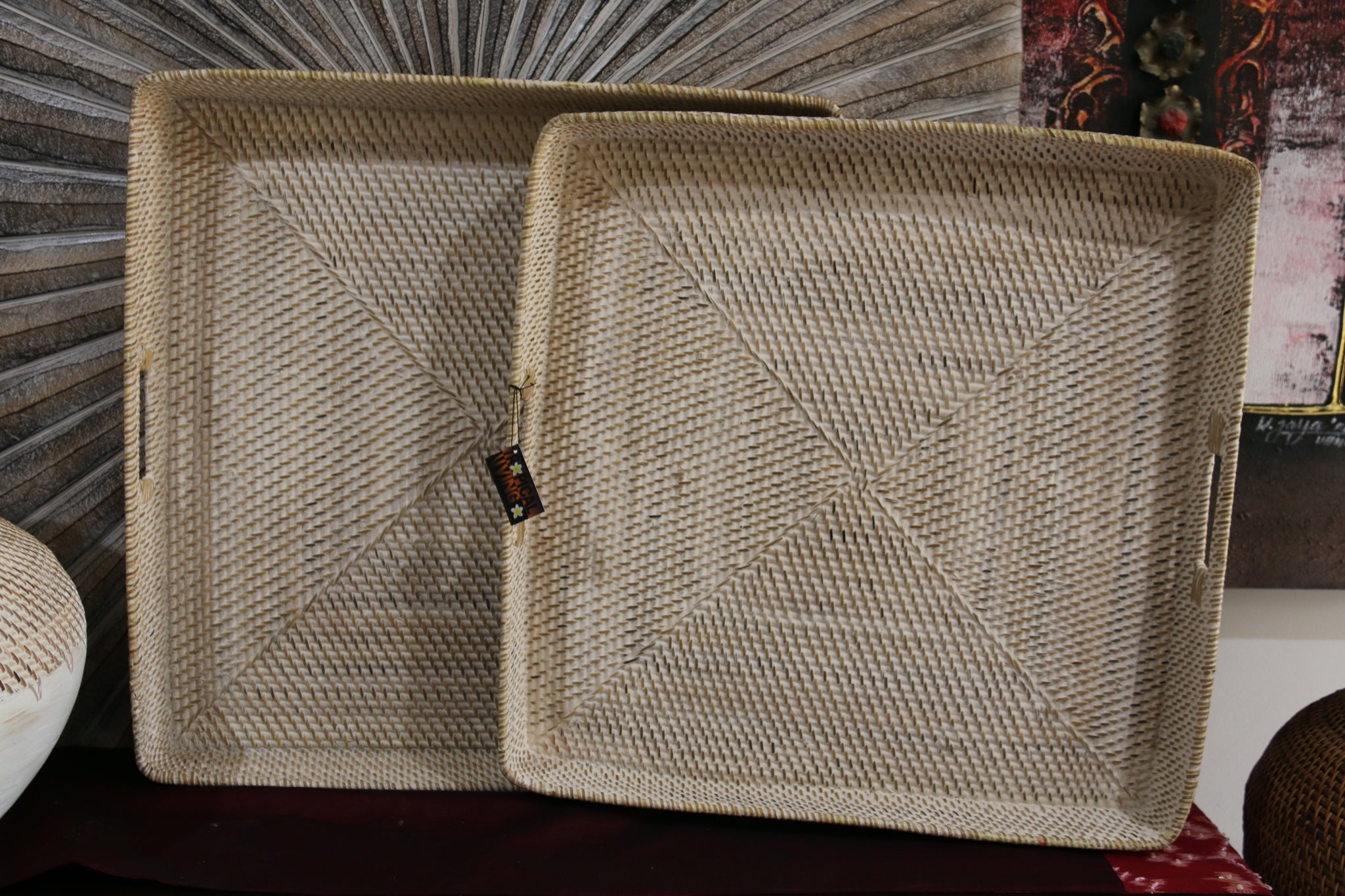 NEW Balinese Woven Rattan Open Basket / Tray - Choose from 2 Sizes...