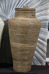 NEW BALINESE HAND WOVEN RATTAN FLOOR VASE / BASKET WITH LID