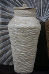 NEW BALINESE HAND WOVEN RATTAN FLOOR VASE / BASKET WITH LID