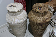 NEW BALINESE HAND WOVEN RATTAN FLOOR VASE / BASKET WITH LID