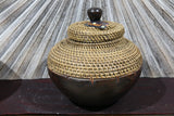 NEW BALINESE HAND CRAFTED WOOD / RATTAN POT / BASKET WITH LID