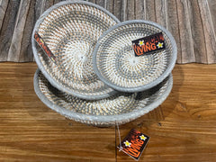 New Balinese Hand Woven RATTAN OPEN BASKET - Bali Basket - Small Grey/White