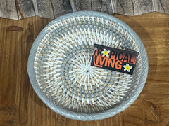 New Balinese Hand Woven RATTAN OPEN BASKET - Bali Basket - Small Grey/White