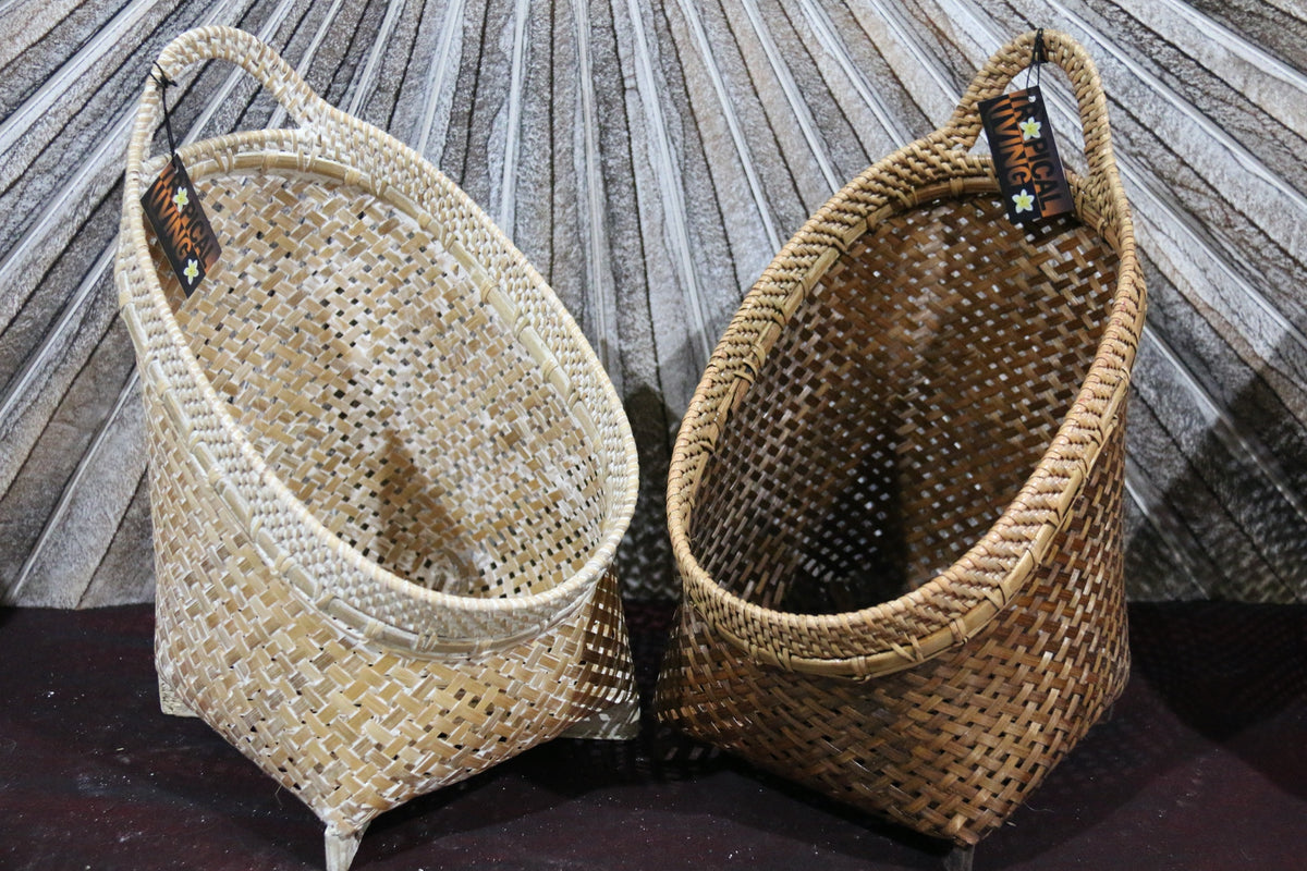 NEW BALINESE HAND WOVEN BAMBOO / RATTAN OPEN BASKET Medium