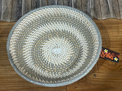 New Balinese Hand Woven RATTAN OPEN BASKET - Bali Basket - Large Grey/White