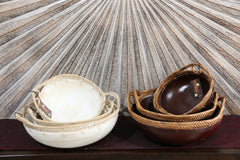 NEW BALINESE HAND CRAFTED WOOD/RATTAN COMBO BOWL Large