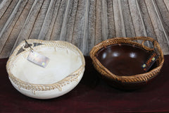 NEW BALINESE HAND CRAFTED WOOD/RATTAN COMBO BOWL Small