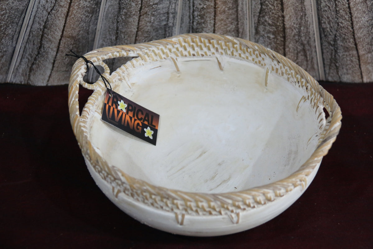 NEW BALINESE HAND CRAFTED WOOD/RATTAN COMBO BOWL Small