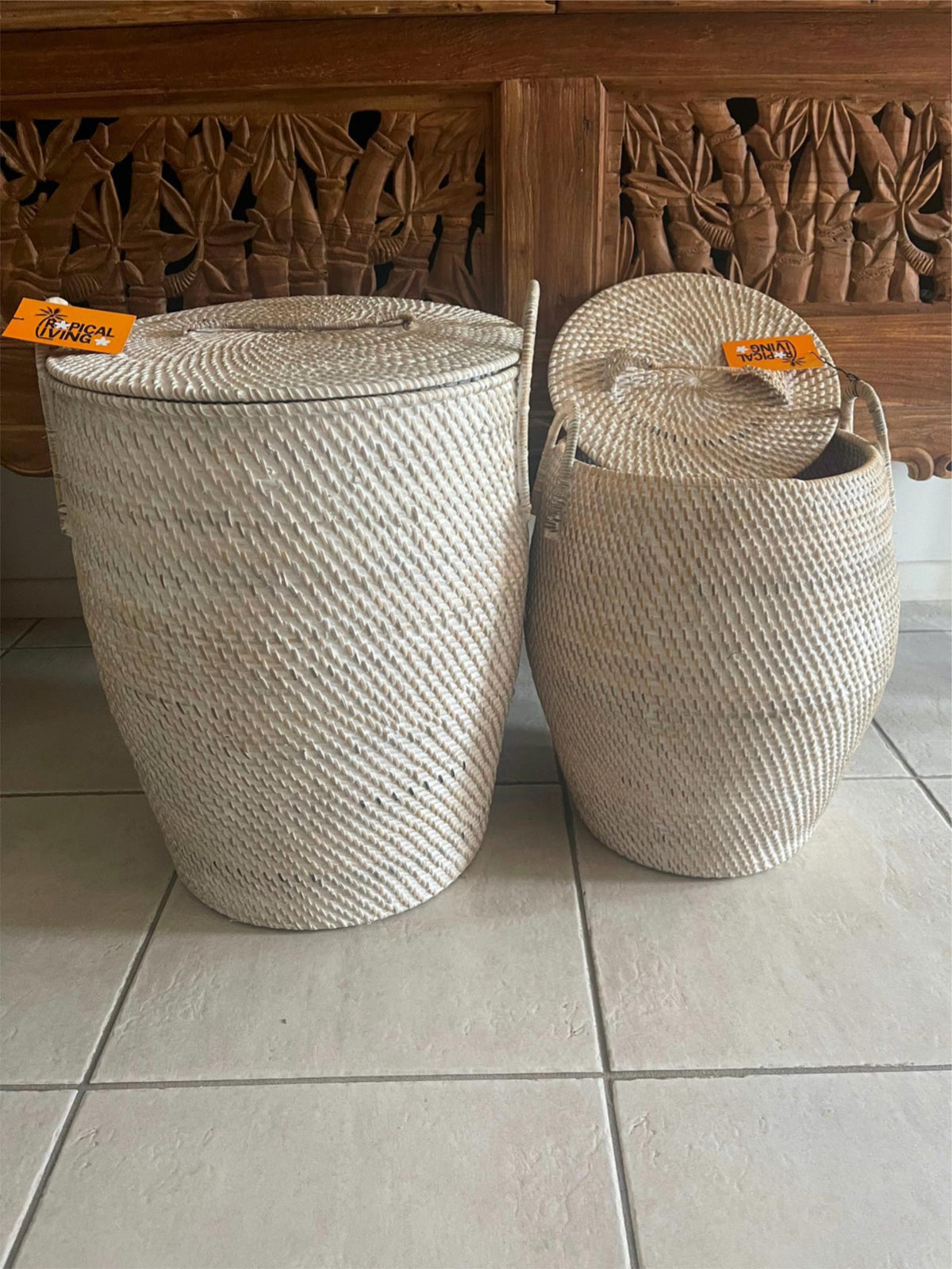 NEW Balinese Hand Woven Large Rattan Basket with Lid - Balinese Basket 2 Sizes