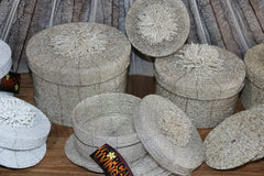 New Balinese Hand Threaded Bead Coasters in Holder - Stunning!!  Balinese Basket