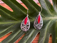 925 Sterling Silver Tear Drop Hook Earrings - Balinese Style Earrings