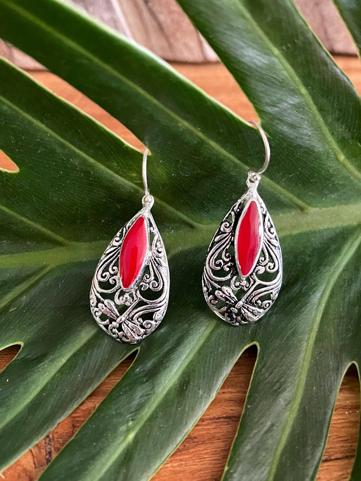 925 Sterling Silver Tear Drop Hook Earrings - Balinese Style Earrings