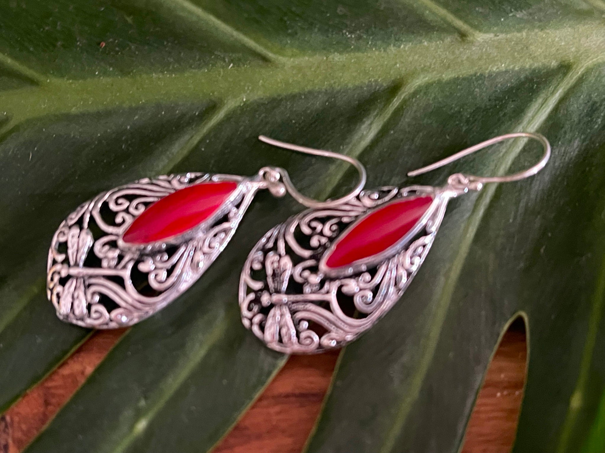 925 Sterling Silver Tear Drop Hook Earrings - Balinese Style Earrings