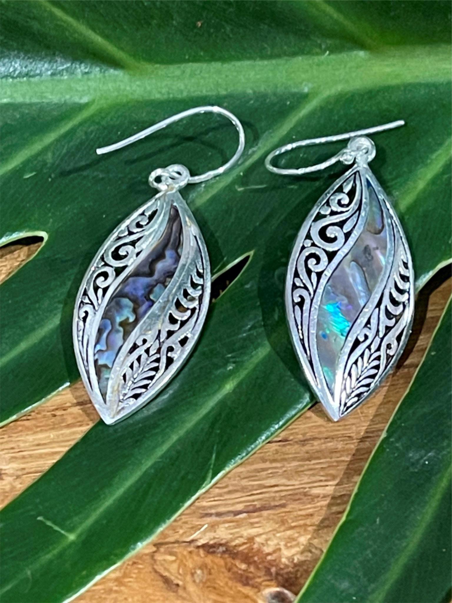 925 Sterling Silver Leaf Style Hook Earrings - Balinese Style Earrings