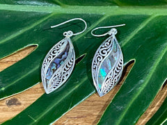 925 Sterling Silver Leaf Style Hook Earrings - Balinese Style Earrings