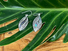 925 Sterling Silver Leaf Style Hook Earrings - Balinese Style Earrings