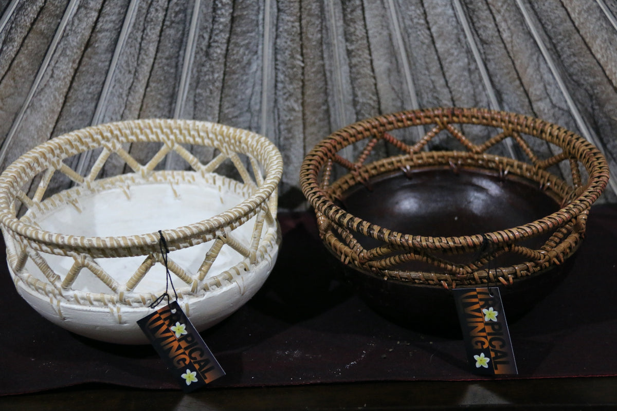 NEW BALINESE HAND CRAFTED WOOD/RATTAN COMBO BOWL Small