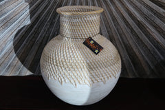 NEW BALINESE HAND CRAFTED WOOD/RATTAN COMBO BALL VASE - GORGEOUS!!