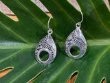 925 Sterling Silver Tear Drop Hook Earrings - Balinese Style Earrings