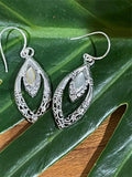 925 Sterling Silver Leaf Shaped Hook Earrings - Balinese Style Earrings