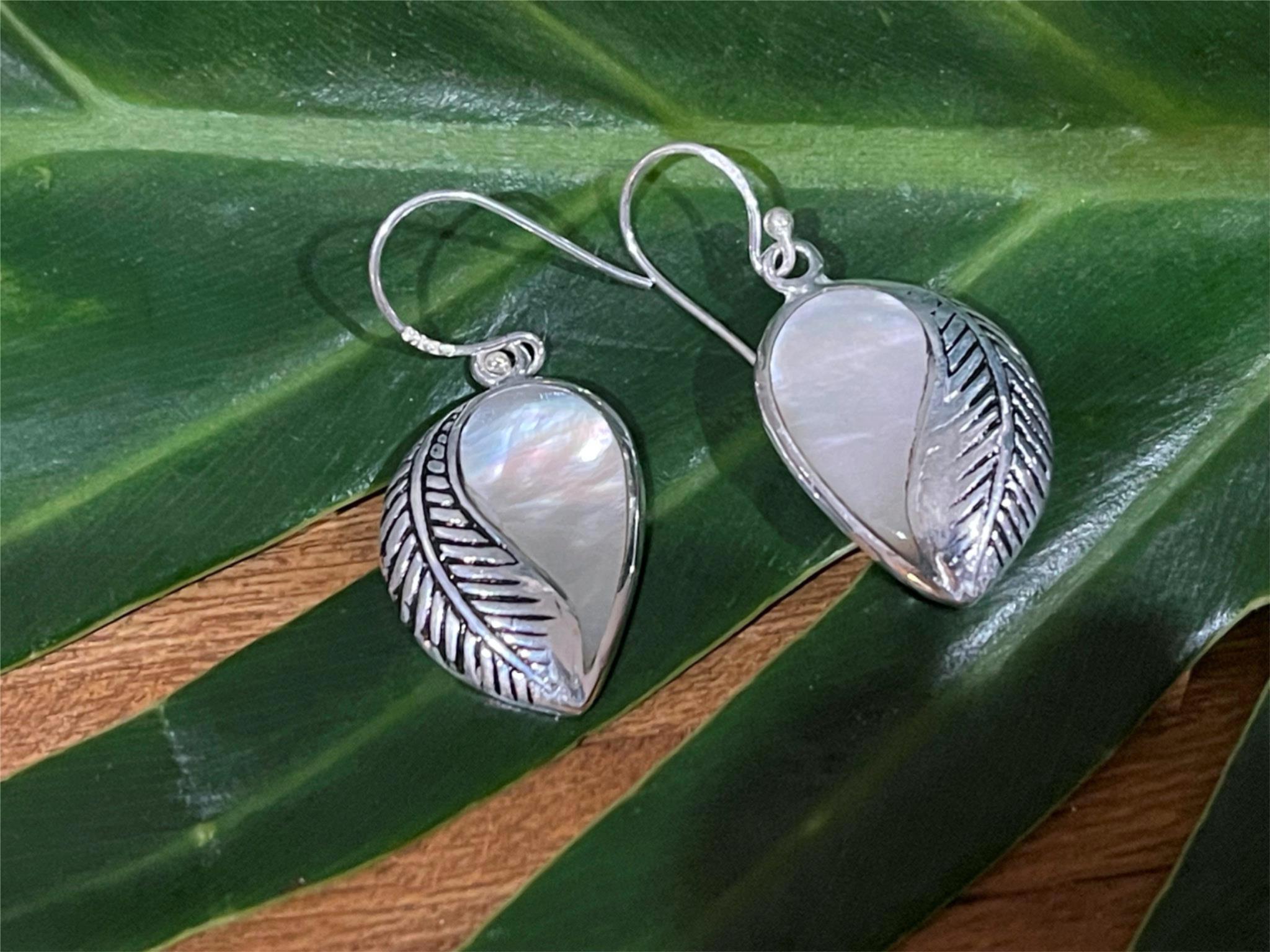 925 Sterling Silver Leaf Shape Hook Earrings - Balinese Style Earrings