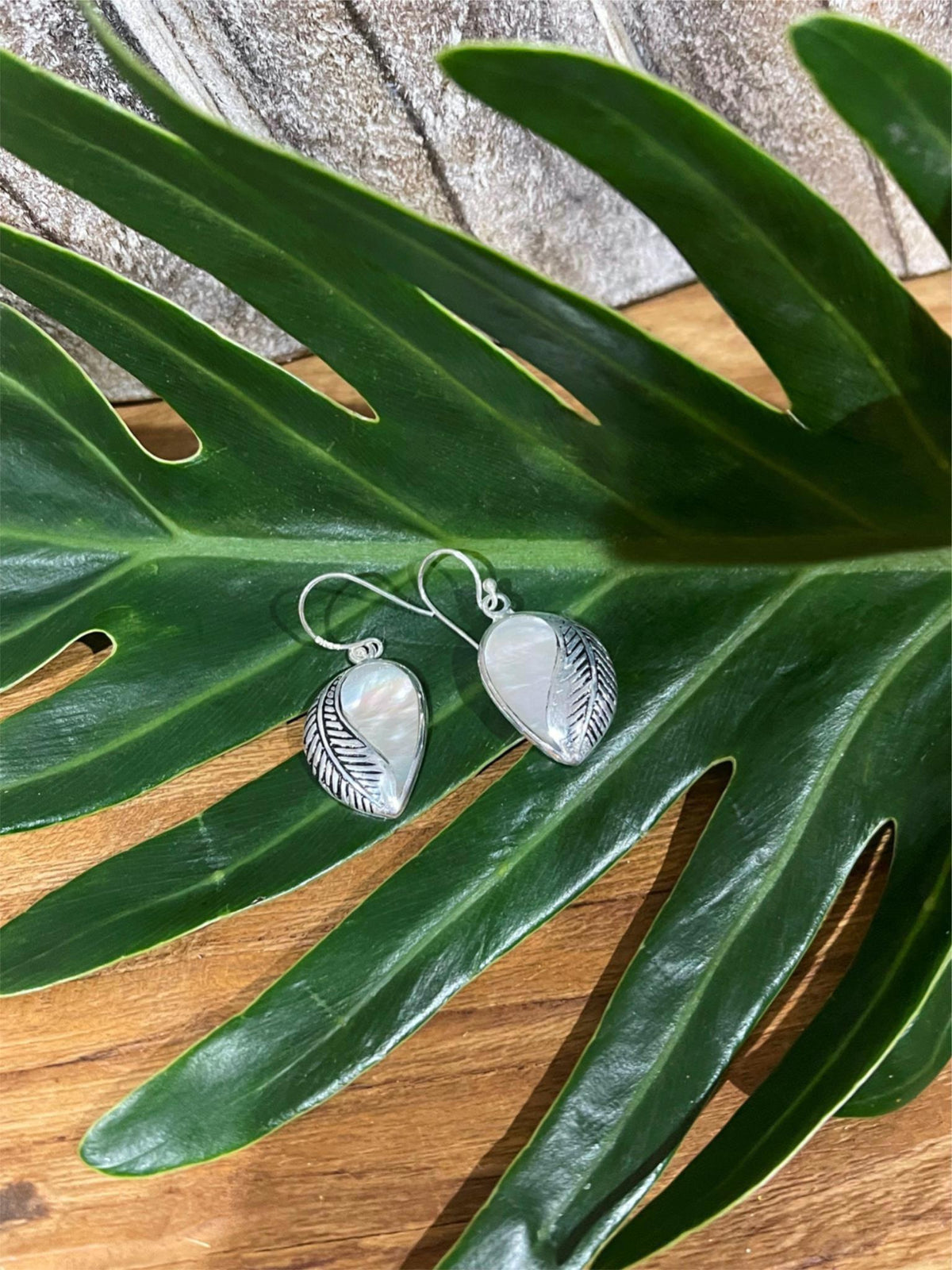 925 Sterling Silver Leaf Shape Hook Earrings - Balinese Style Earrings