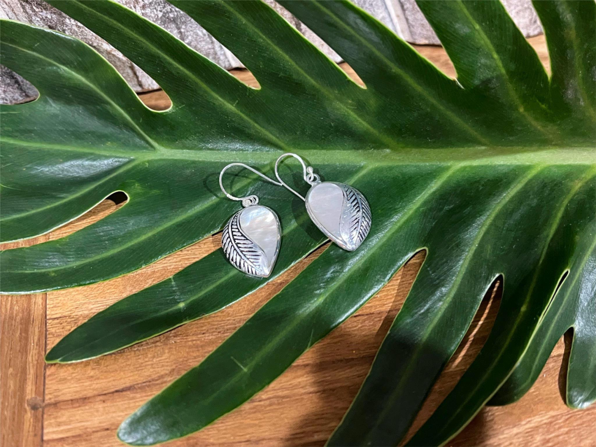 925 Sterling Silver Leaf Shape Hook Earrings - Balinese Style Earrings