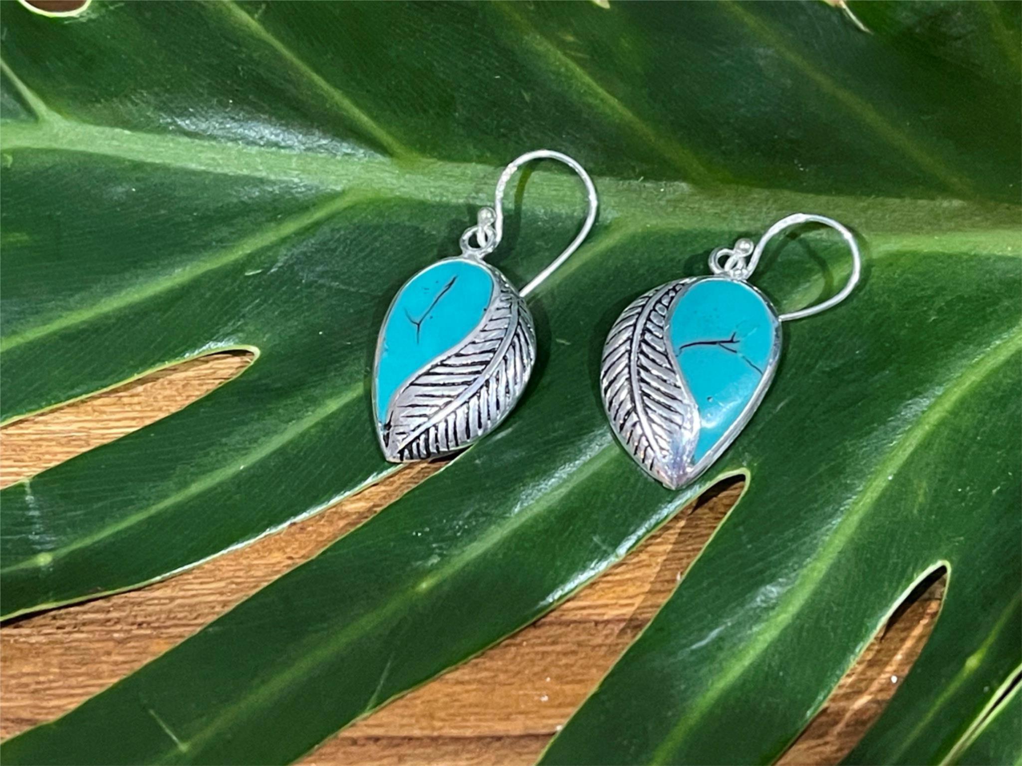 925 Sterling Silver Leaf Shape Hook Earrings - Balinese Style Earrings