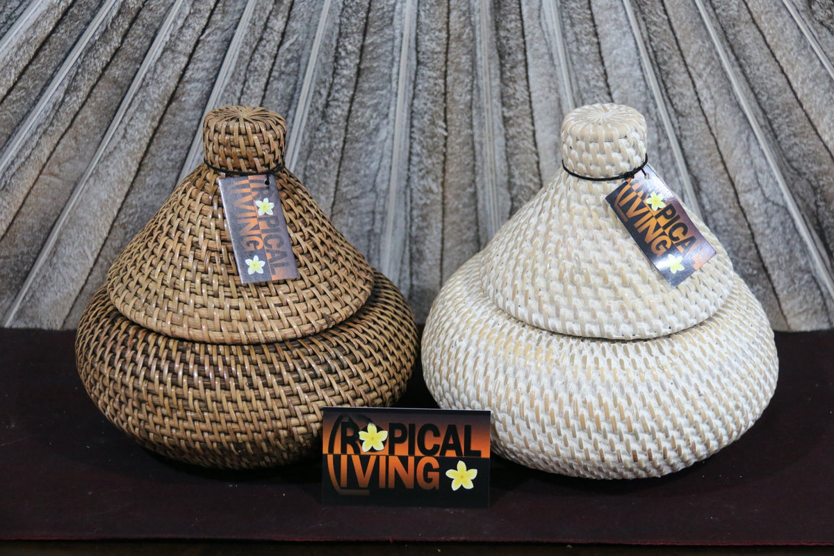 NEW BALINESE HAND WOVEN RATTAN BASKET WITH LID