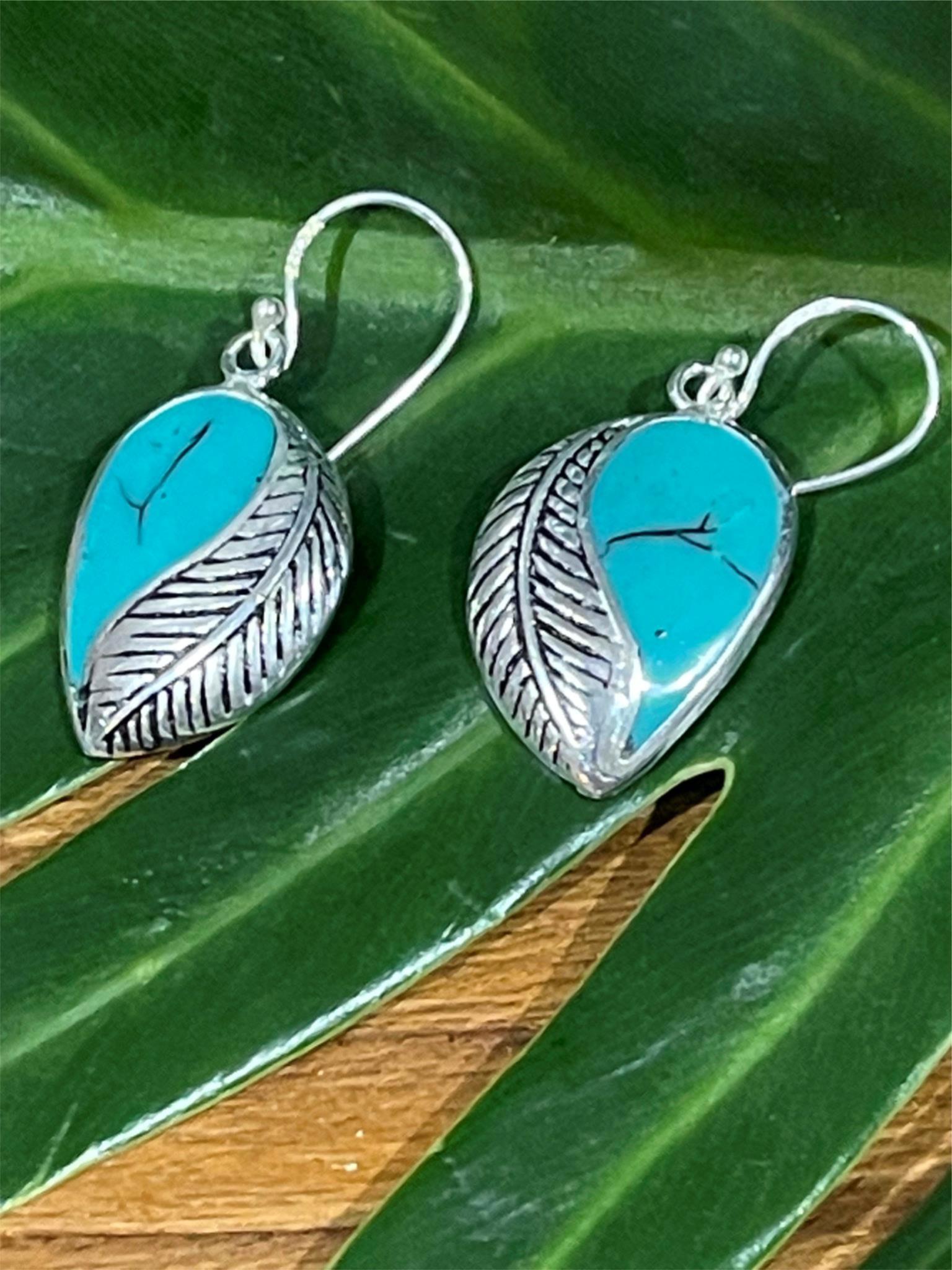 925 Sterling Silver Leaf Shape Hook Earrings - Balinese Style Earrings