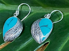 925 Sterling Silver Leaf Shape Hook Earrings - Balinese Style Earrings