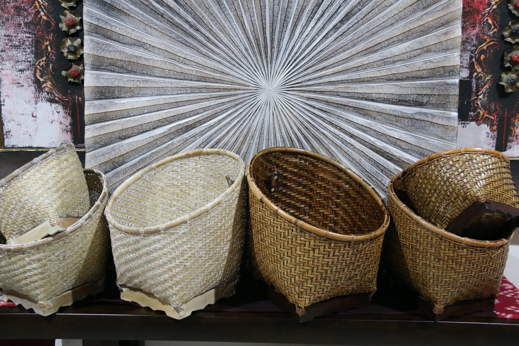 NEW BALINESE HAND WOVEN BAMBOO OPEN BASKET Small