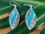 925 Sterling Silver Leaf Shape Hook Earrings - Balinese Style Earrings