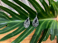 925 Sterling Silver Tear Drop Hook Earrings - Balinese Style Earrings