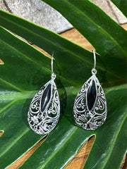 925 Sterling Silver Tear Drop Hook Earrings - Balinese Style Earrings