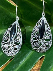 925 Sterling Silver Tear Drop Hook Earrings - Balinese Style Earrings