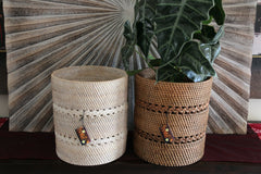 NEW BALINESE HAND WOVEN RATTAN OPEN BASKET WITH PLAIT WEAVE