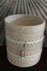 NEW BALINESE HAND WOVEN RATTAN OPEN BASKET WITH PLAIT WEAVE