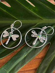 925 Sterling Silver Dragonfly Hook Earrings - Balinese Style Earrings