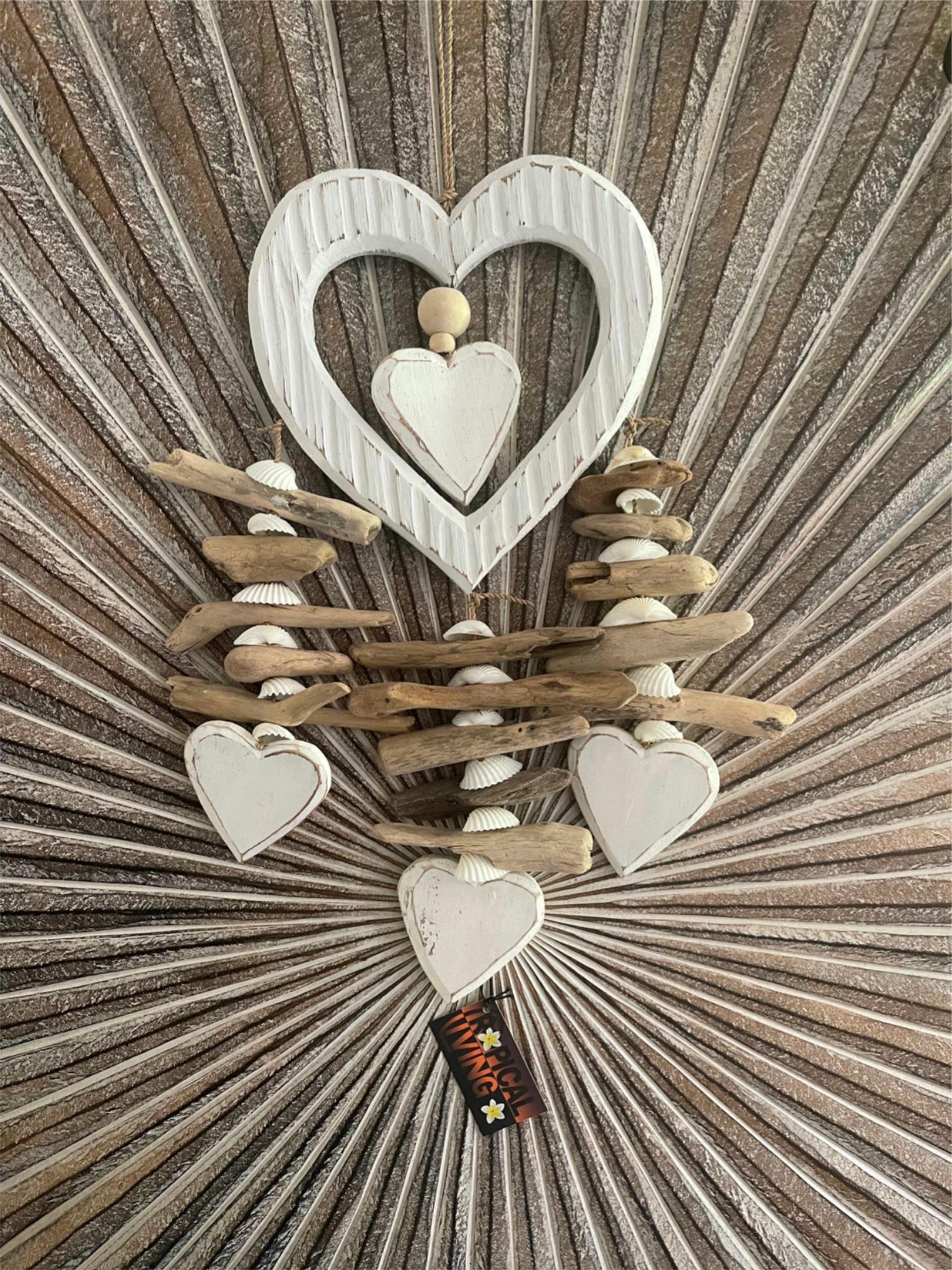 NEW Balinese Hand Crafted Wood Heart Hanger / Mobile - Love Heart Hanging Decor