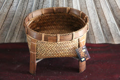 NEW BALINESE HAND WOVEN CANE OPEN BASKET ON LEGS - Small